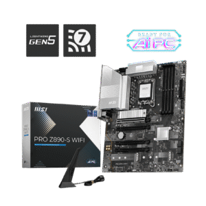 MSI PRO Z890‑S WIFI ATX Motherboard – Intel Z890. LGA1851. DDR5‑256GB. PCIe 5.0 x16. M.2 Gen 5. Wi‑Fi 7 + 2.5 GbE. Thunderbolt 4. USB4