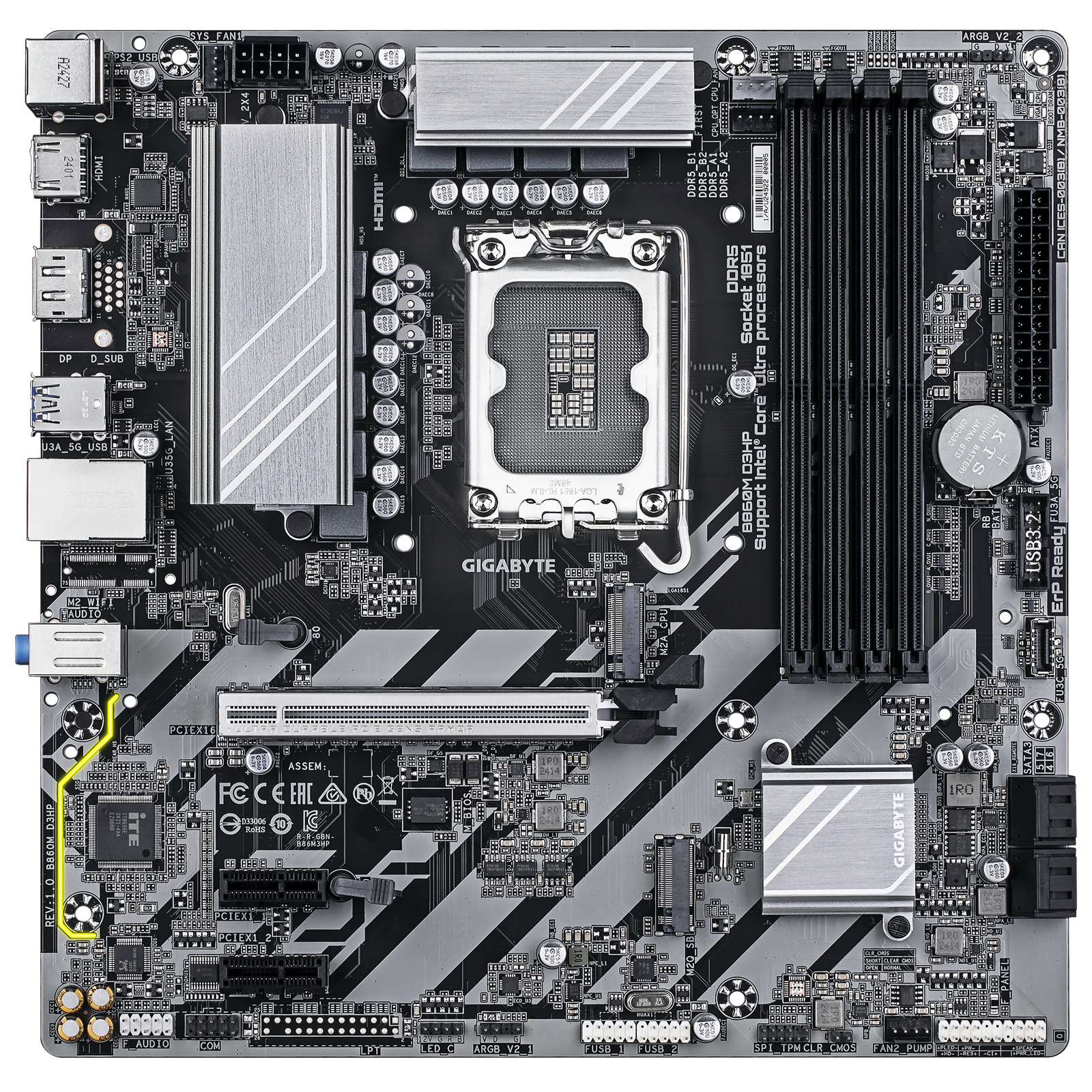 Gigabyte B860M D3HP mATX Motherboard – LGA 1851. DDR5 up to 9.066 MT/s (OC). PCIe 5.0. USB‑C Gen1. Gigabit LAN & AI-Driven BIOS:圖片 2